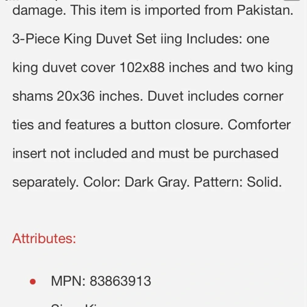 NWT 1000 Thread Count King Duvet Cover Set Dark Gray- Charisma